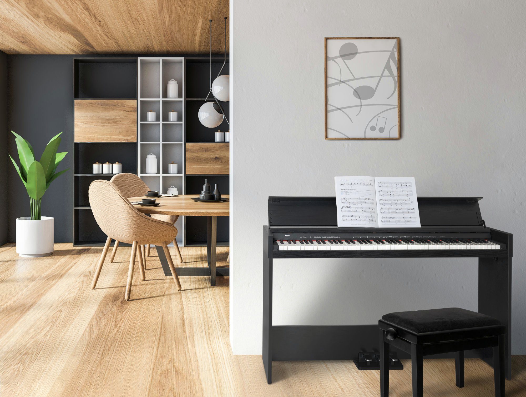 FunKey Digitalpiano DP-1088 E-Piano (Spar-Set, 4-St., Inkl. Klavierbank, Kopfhörer und Schule), Schlankes Keyboard im Digitalpiano-Design