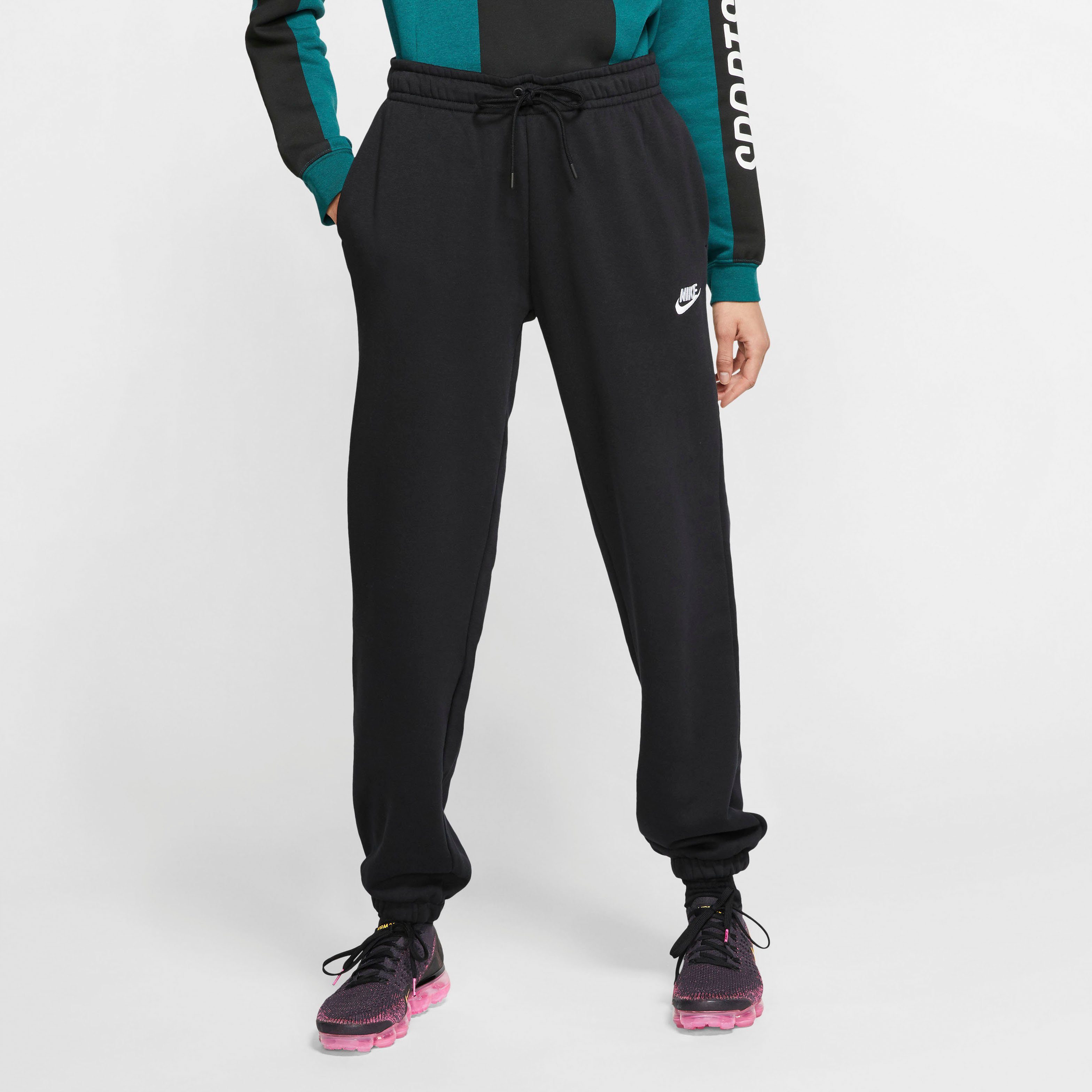 Nike Women's Sportswear Essential Sporthose Fleece Pants BLACK/WHITE