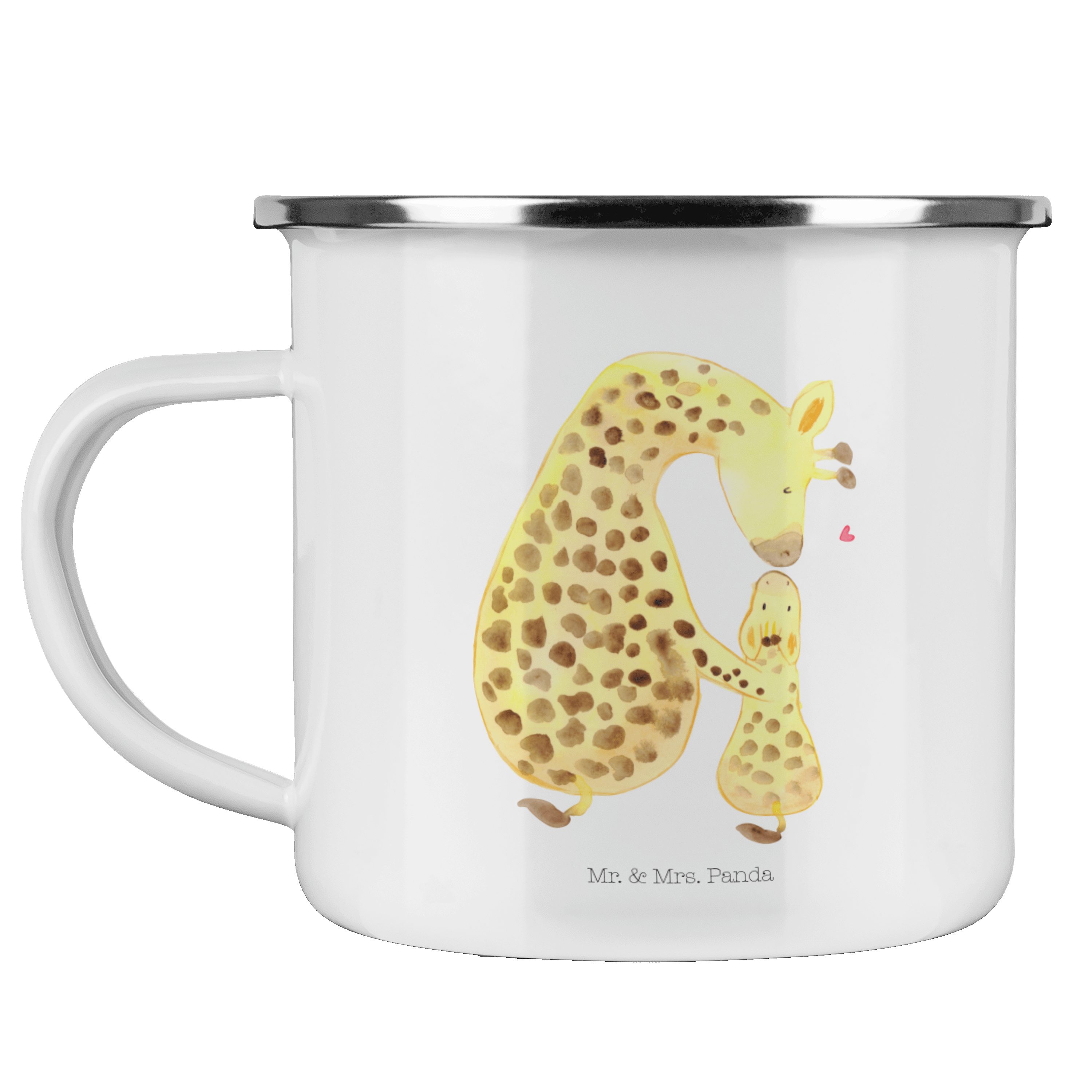Mr. & Mrs. Panda Becher Giraffe mit Kind - Weiß - Geschenk, Edelstahl Trinkbecher, Kaffee Ble, Emaille