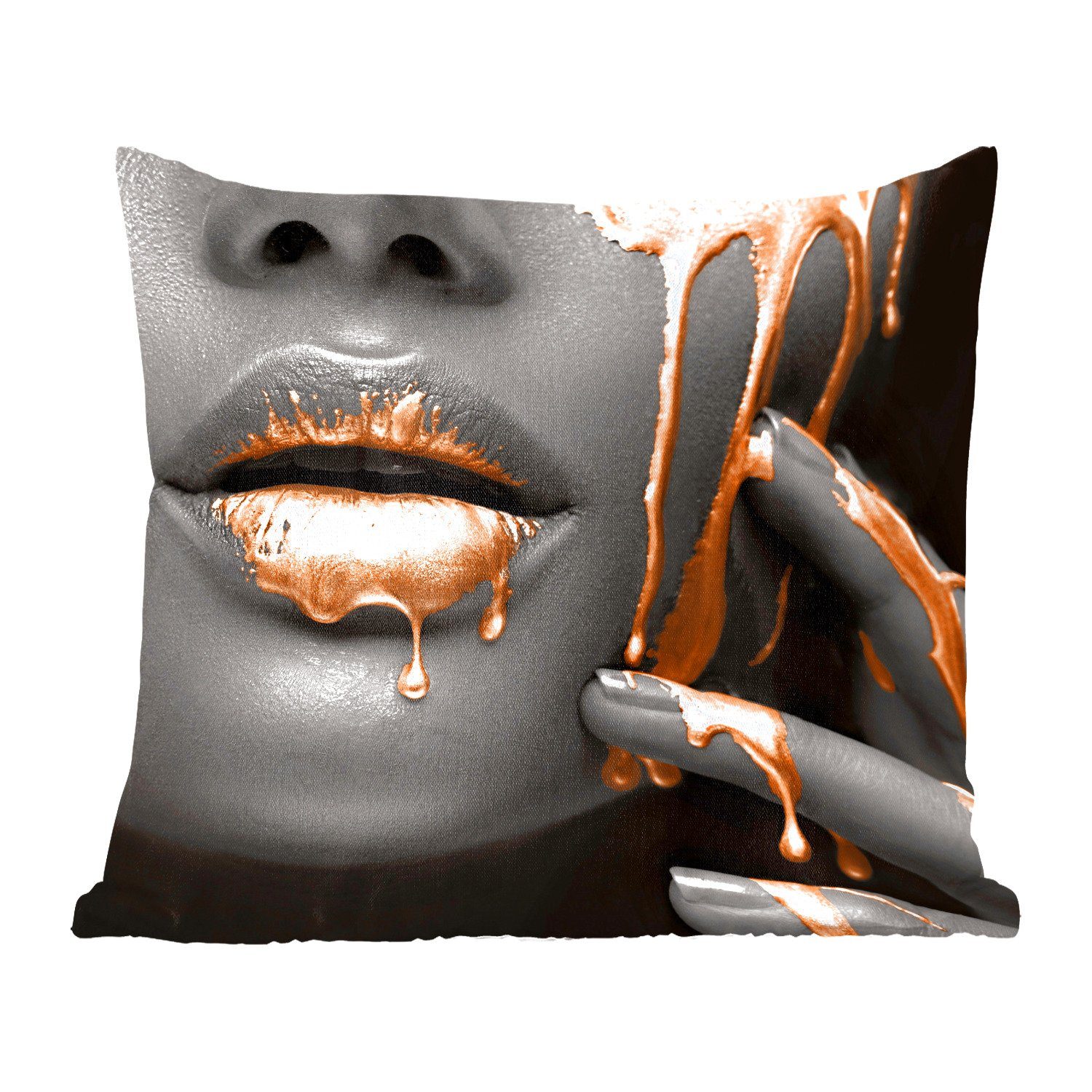 MuchoWow Dekokissen Lippen - Orange Zierkissen für Füllung Wohzimmer, Sofakissen Schwarz, Schlafzimmer, Deko, mit 