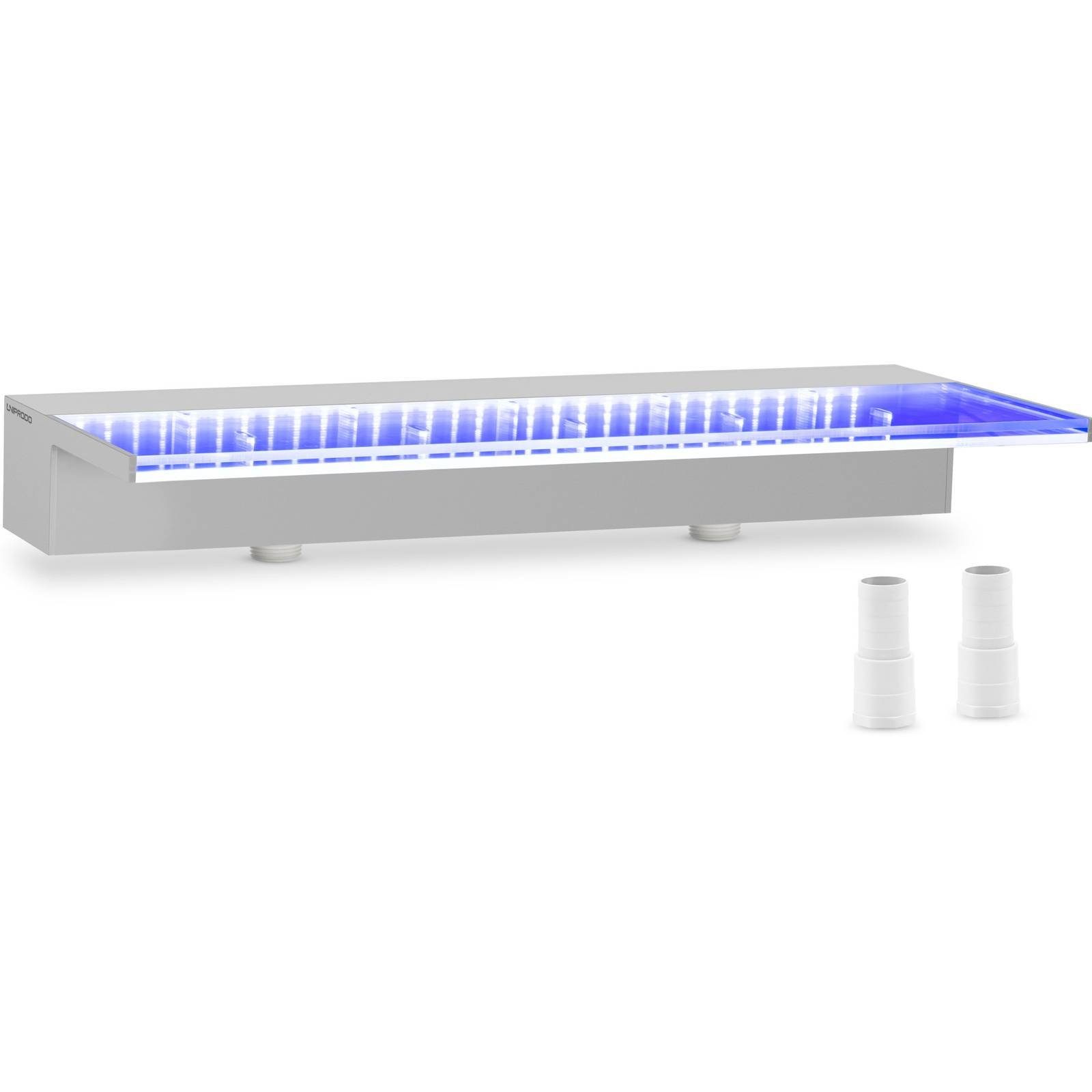 Uniprodo Poolwasserfall Schwalldusche 60cm LED-Beleuchtung - Blau/Weiß - tiefer Wasserauslauf