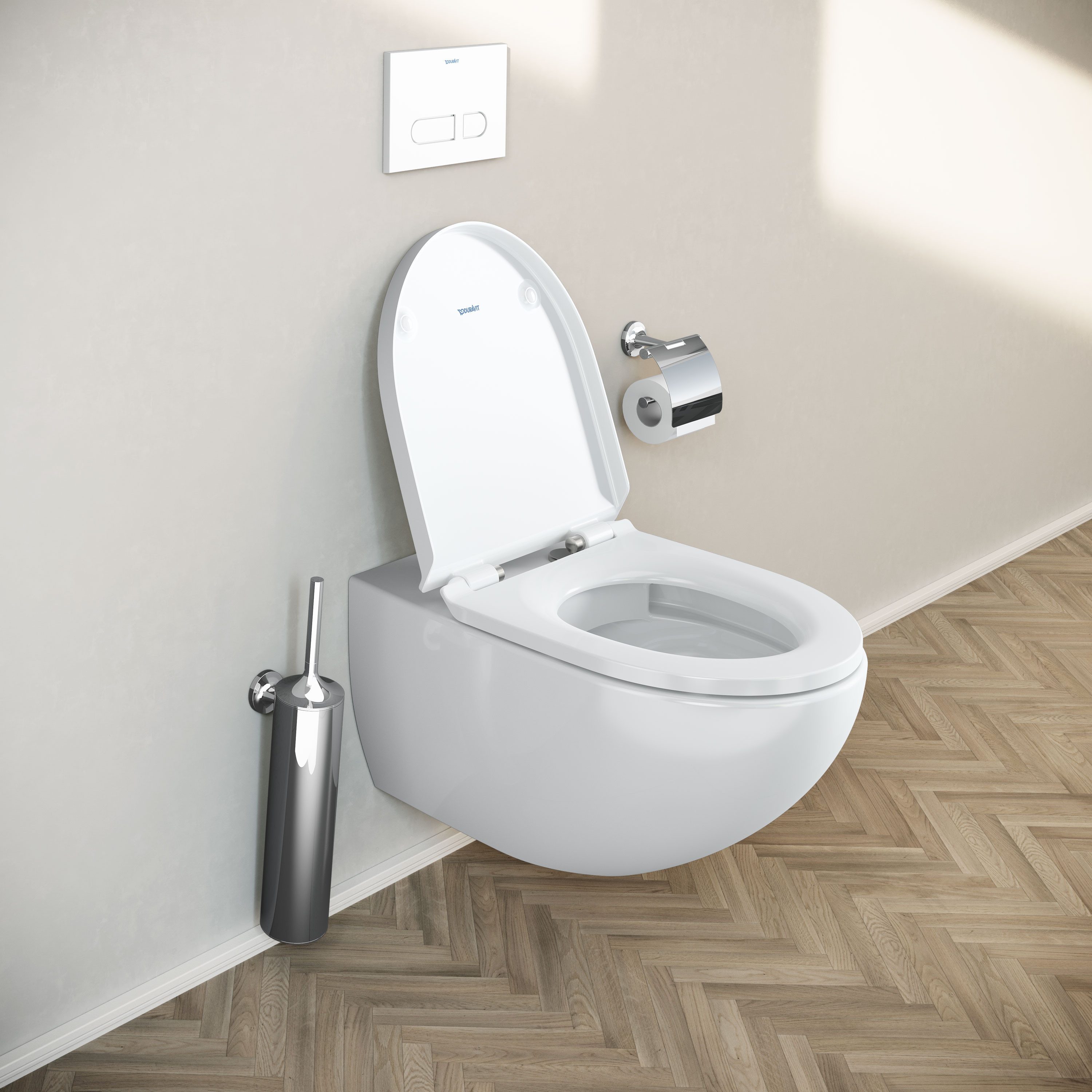 Duravit Tiefspül-WC DuraVento, Wandhängend, Wand-WC Set DuraVento Weiß glänzend Spülrandlos Softclose