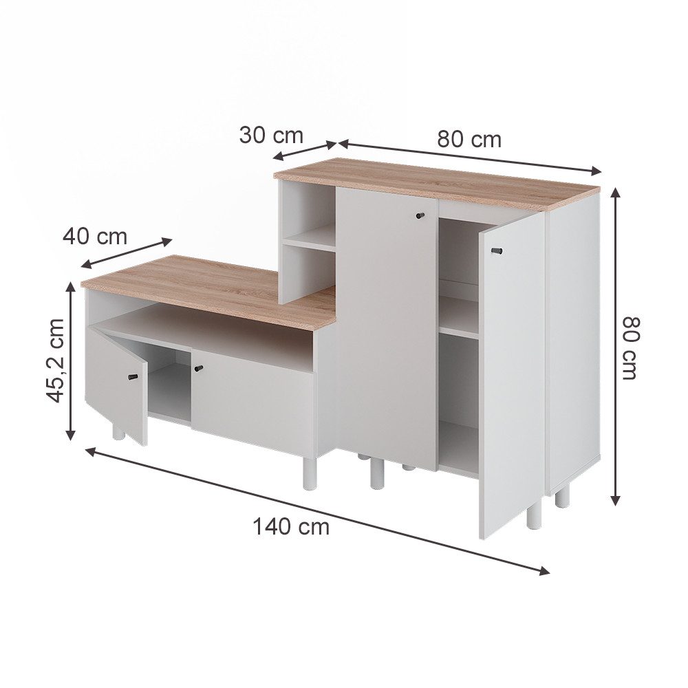 Vicco Garderoben-Set Elano, Weiß/Eiche, 140 x 80 cm, (1-St)