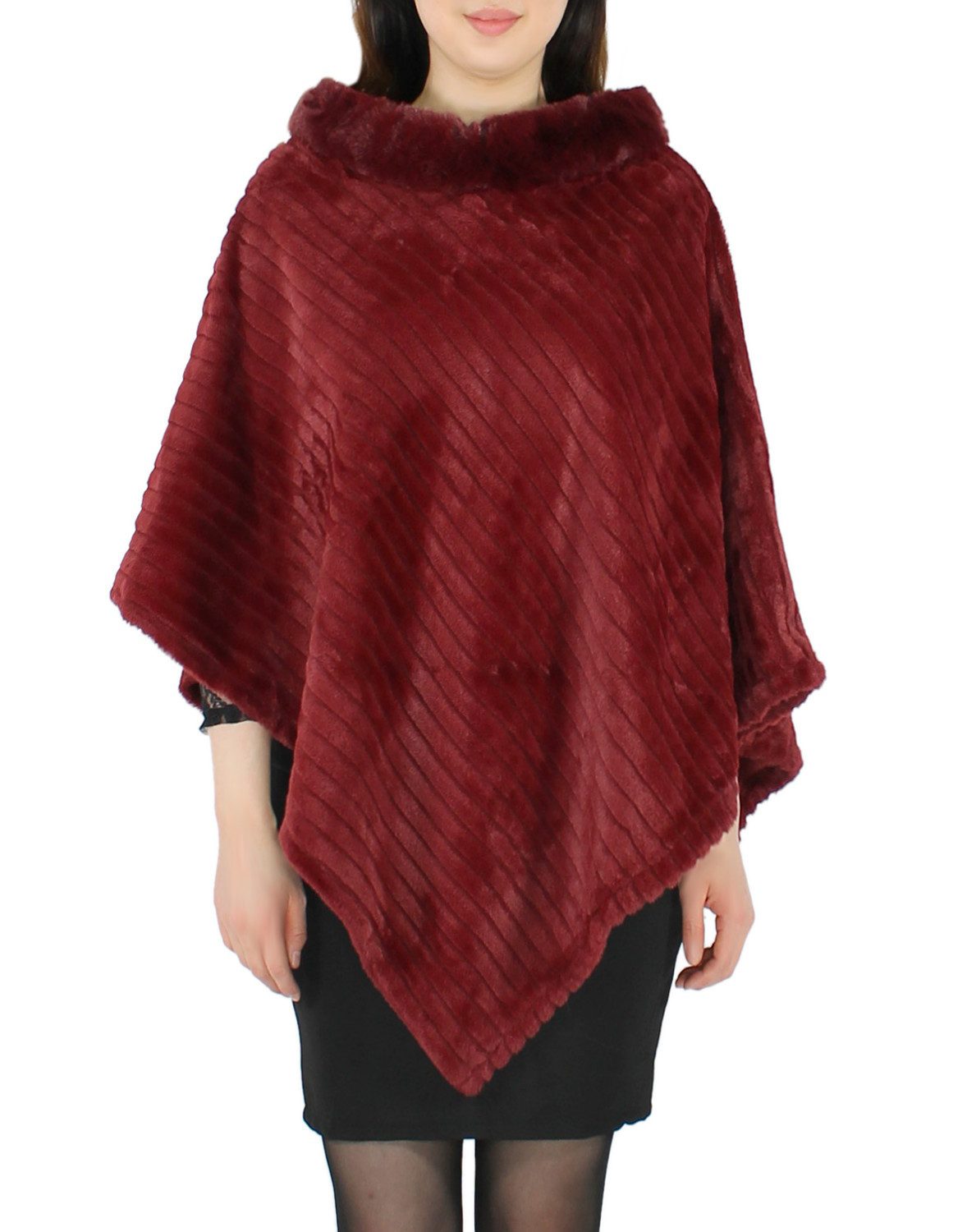 dy_mode Poncho Eleganter Damen Poncho in Kunstfell-Optik Cape Umhang Überwurf in Unifarbe