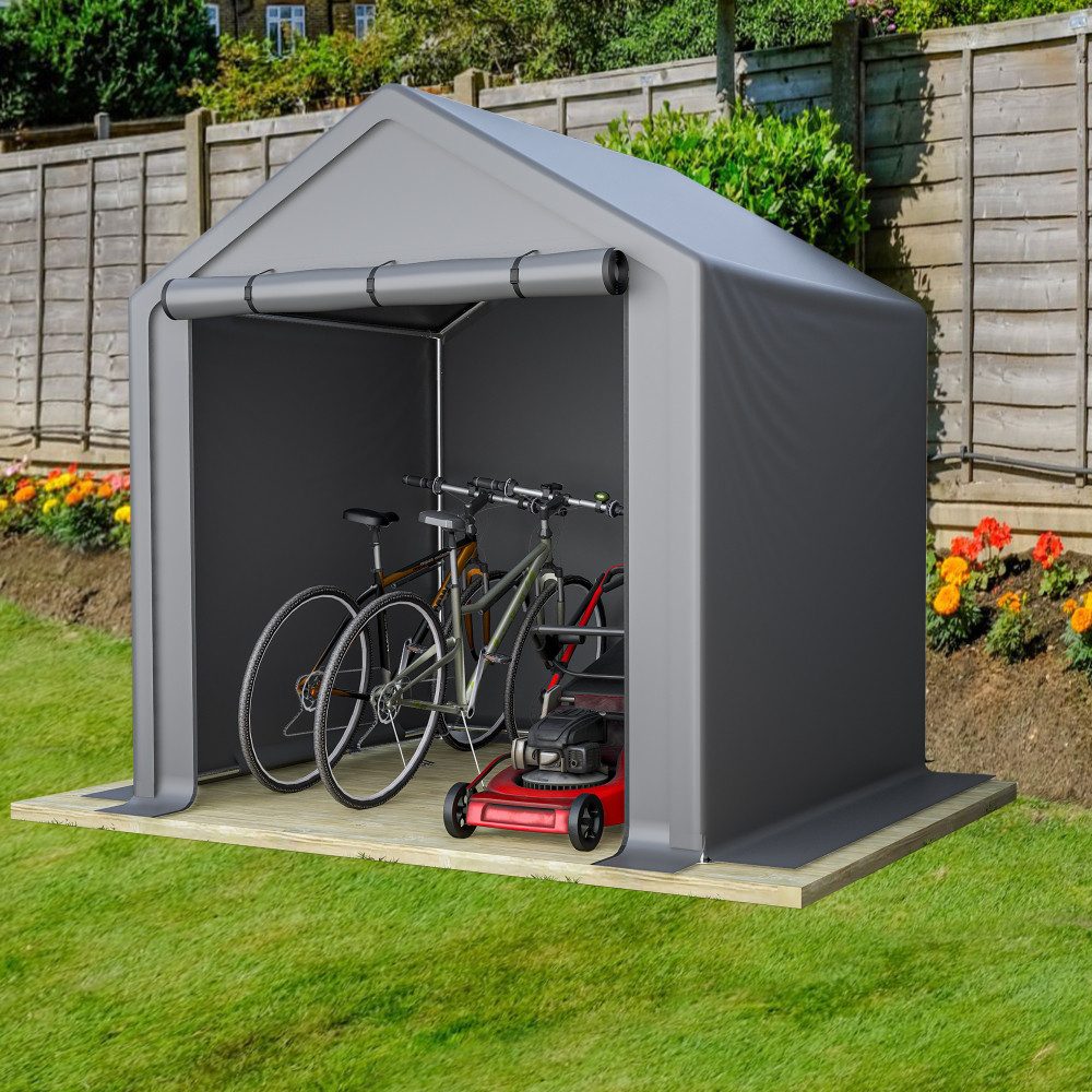 BBWL Gerätehaus 190x170x200 cm aus Metall, wasserdichte Fahrradgarage mit Rolltor, BxT: 190x170 cm, Geräteschuppen für Garten, Terrasse & Lagerung