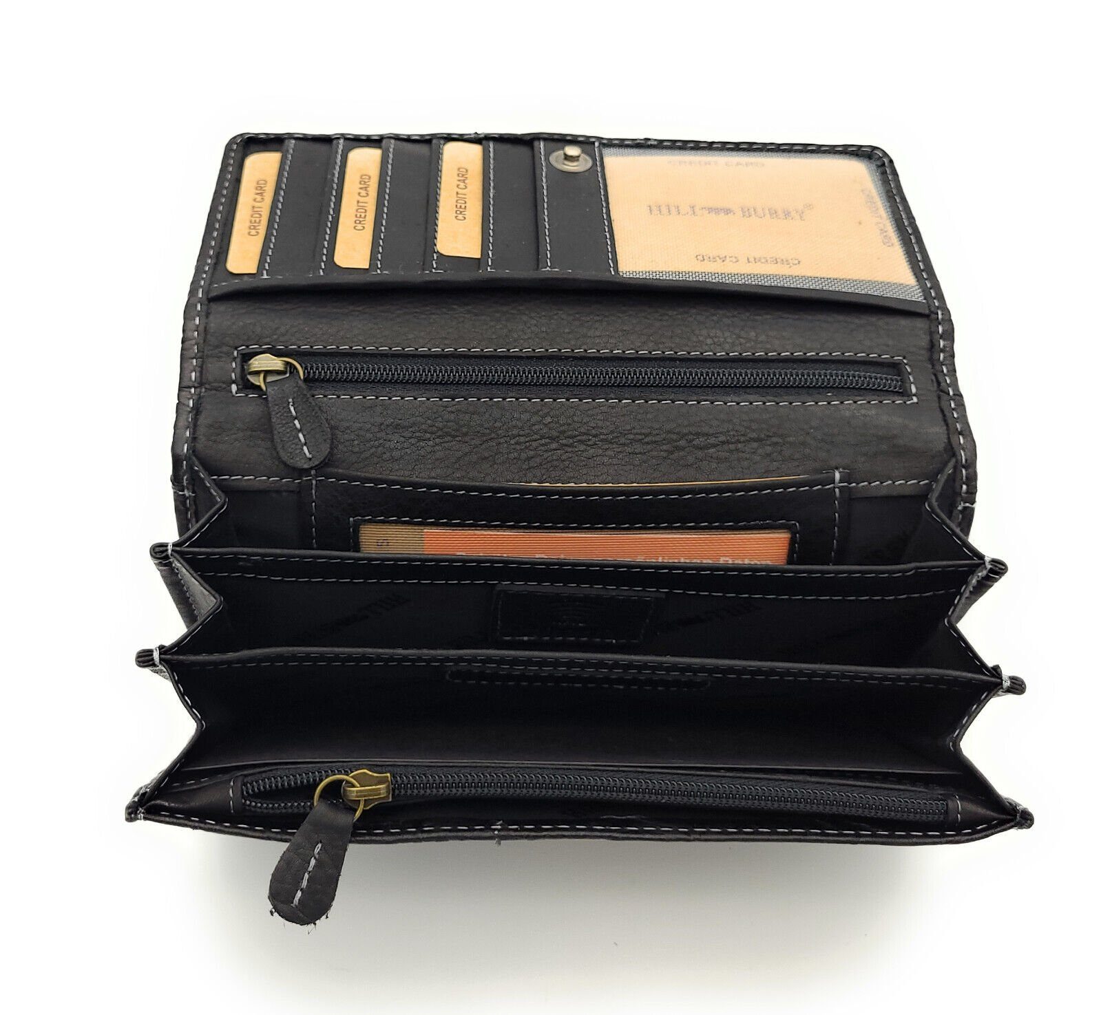 Hill Burry Geldbörse echt Leder Damen Portemonnaie mit RFID Schutz, elegante florale Prägung