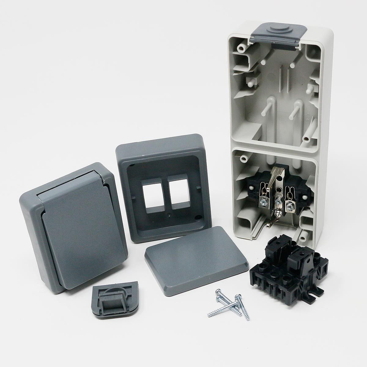 McPower Aufputz-Steckdose Feuchtraum Kombi-Dose "SECURE", 250V, IP44, verti