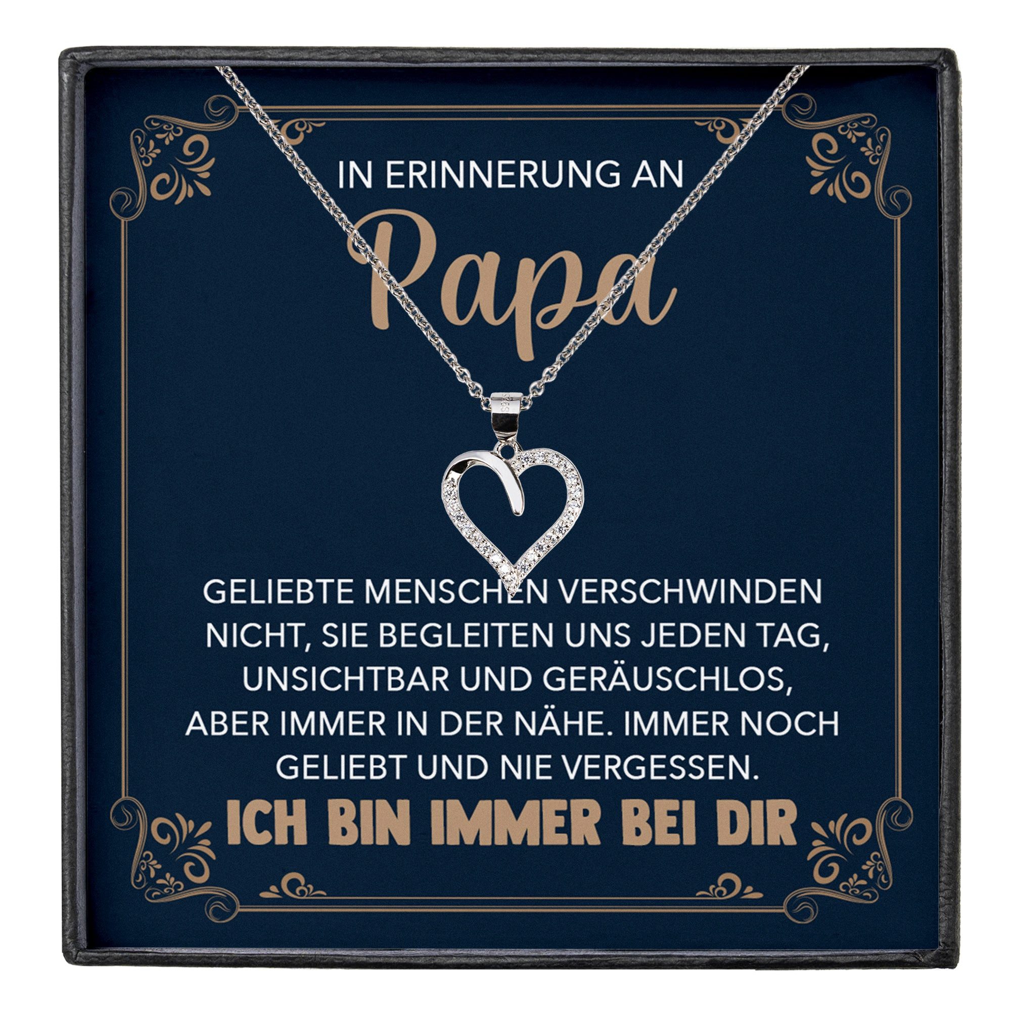 22Feels Schmuckset Erinnerung An Papa Trauer Andenken Kondolenz-Geschenk Herz Halskette (inkl. Geschenktasche, Karte, Poliertuch, Beutel), Silber 925/000, Karte Made In Germany