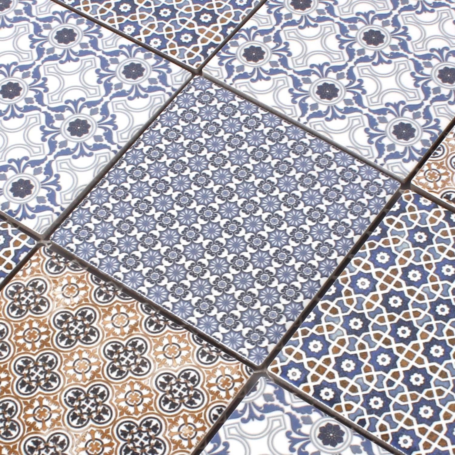 Mosafil Mosaikfliesen Keramik Mosaikfliesen Daymion Retrooptik Blau Braun 97, Keramik 29.800x29.800, blau, Wasserfest