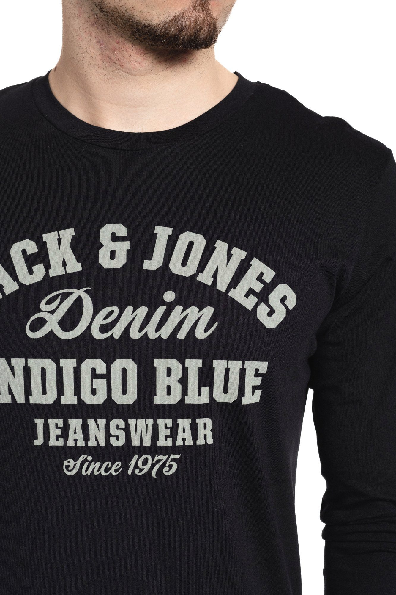 Jack Baumwolle, Langarmshirt vorne aus & Print mit Jones BlackOPT4-Grey