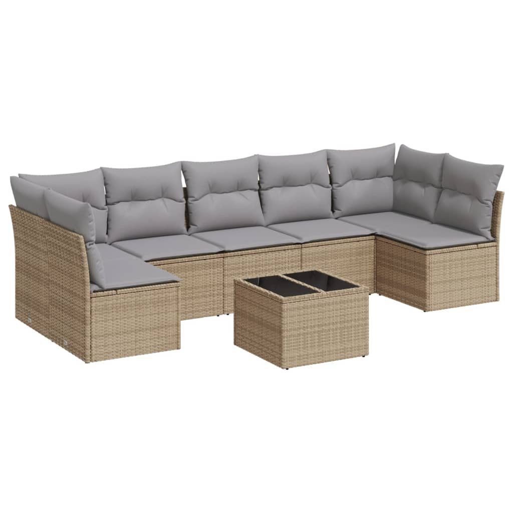 Gartenlounge-Set 8-tlg. Garten-Sofagarnitur mit Kissen Beige Poly Rattan