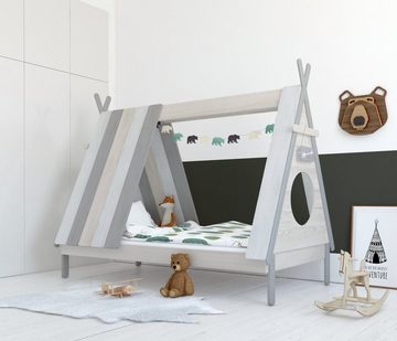 TPFLiving Kinderbett Scroll - Zeltbett mit Rausfallschutz - MDF-Platten (Hochwertiges Kinderbett mit Lattenrost - Belastbarkeit: 100 kg, 1-tlg., Tipi Bett aus unserer Produktlinie SKANDINAVIA - Farbe weiß-grau), MAßE (BxHxT): 215x167x105 cm - Liegefläche: 200x90 cm