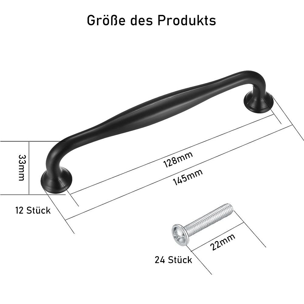 griffe, 12 Schwarz mit Schrauben Möbelgriff (12-St) Stück NUODWELL 128mm Möbelgriffe Küchenschrank