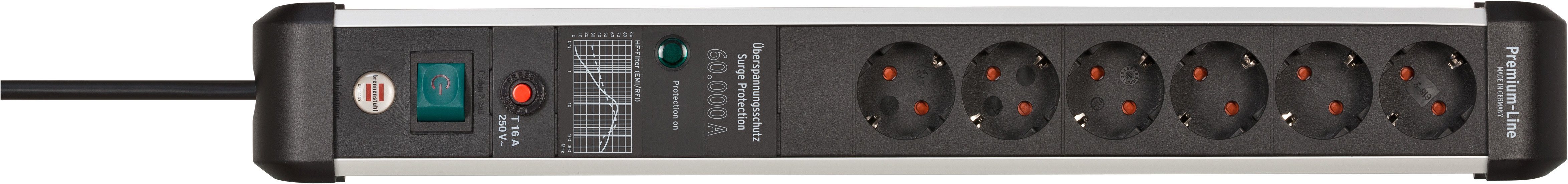 Brennenstuhl Premium-Pect-Line mit Steckdosenleiste Schalter 6-fach 3 60.000A (Kabellänge und m), Überspannungsschutz
