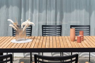 Outdoor Gartentisch PORTALS, 209 x 95 cm, Aluminium, Braun, Schwarz, Tischplatte aus Teakholz
