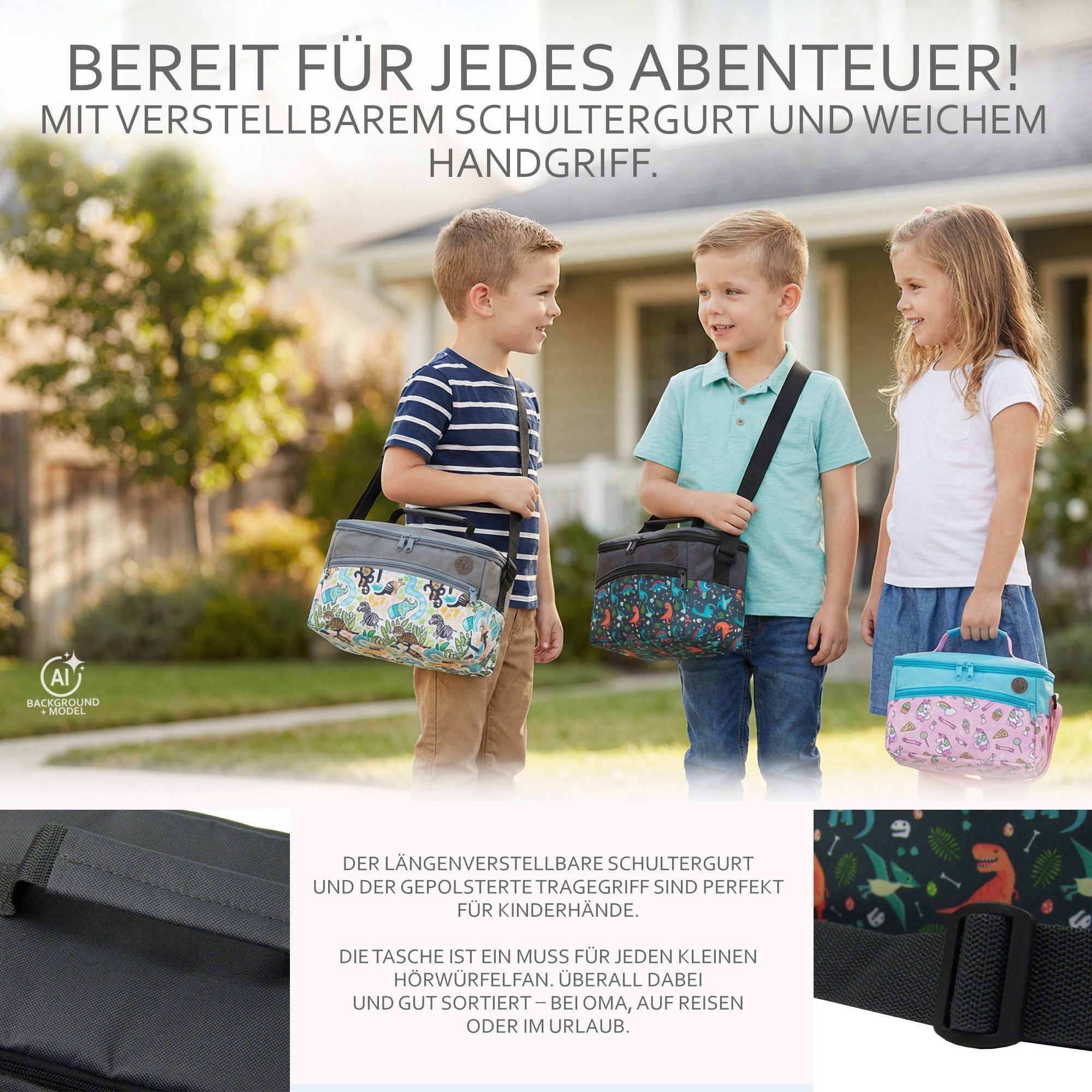 BambiniWelt by Rafael K. Aufbewahrungstasche Tasche für Toniebox Tigerbox für Musikbox Hörwürfel Innenfächer, innere Fächer dank Klettband frei verstellbar – Bild 5 von 5