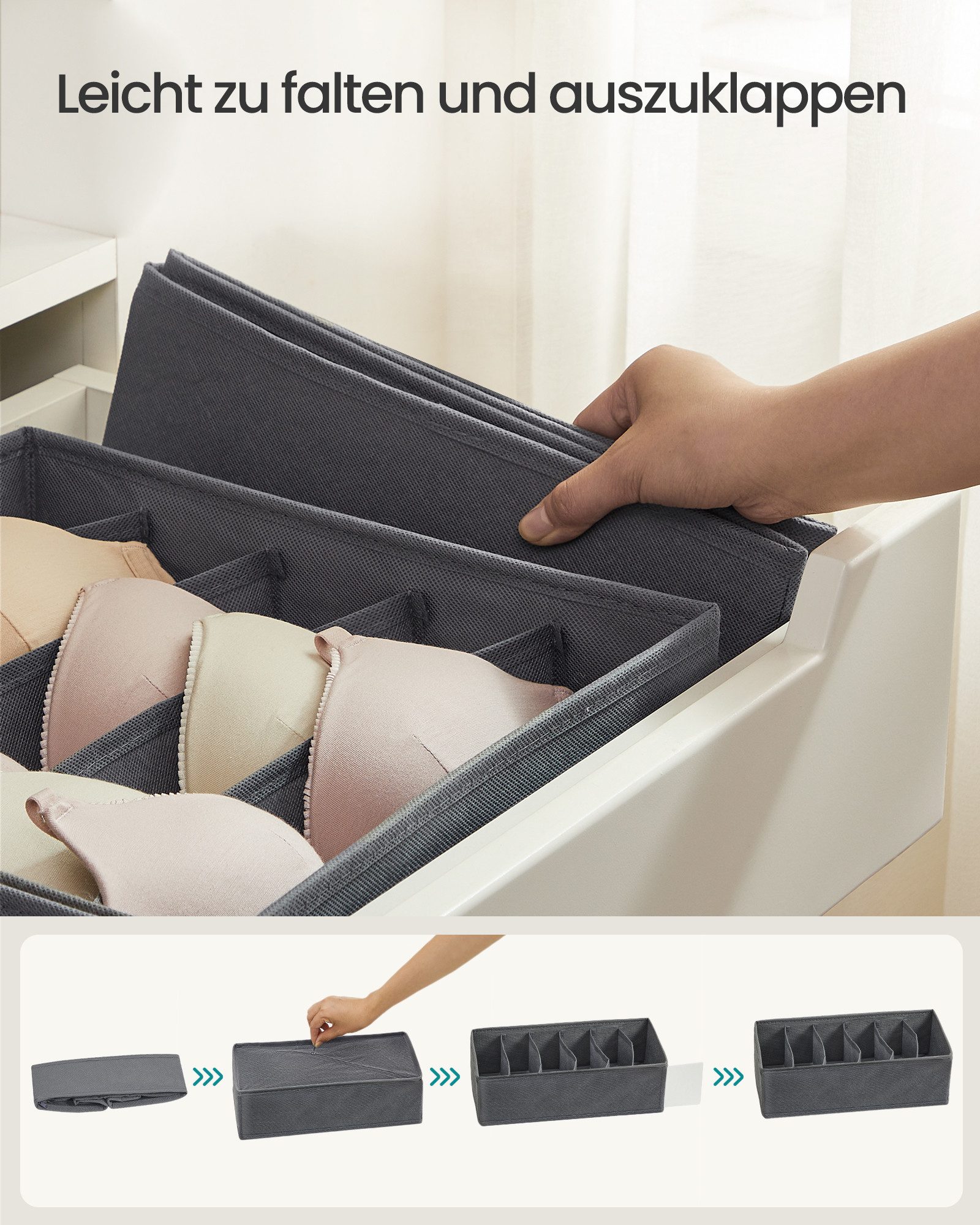 SONGMICS Aufbewahrungsbox Unterwäsche-Organizer, faltbar, Stoffboxen, für BHs Socken Krawatten (8 St), 8 Stück, Ordnungssystem Kleiderschrank, Aufbewahrungsbox  – Bild 5 von 5