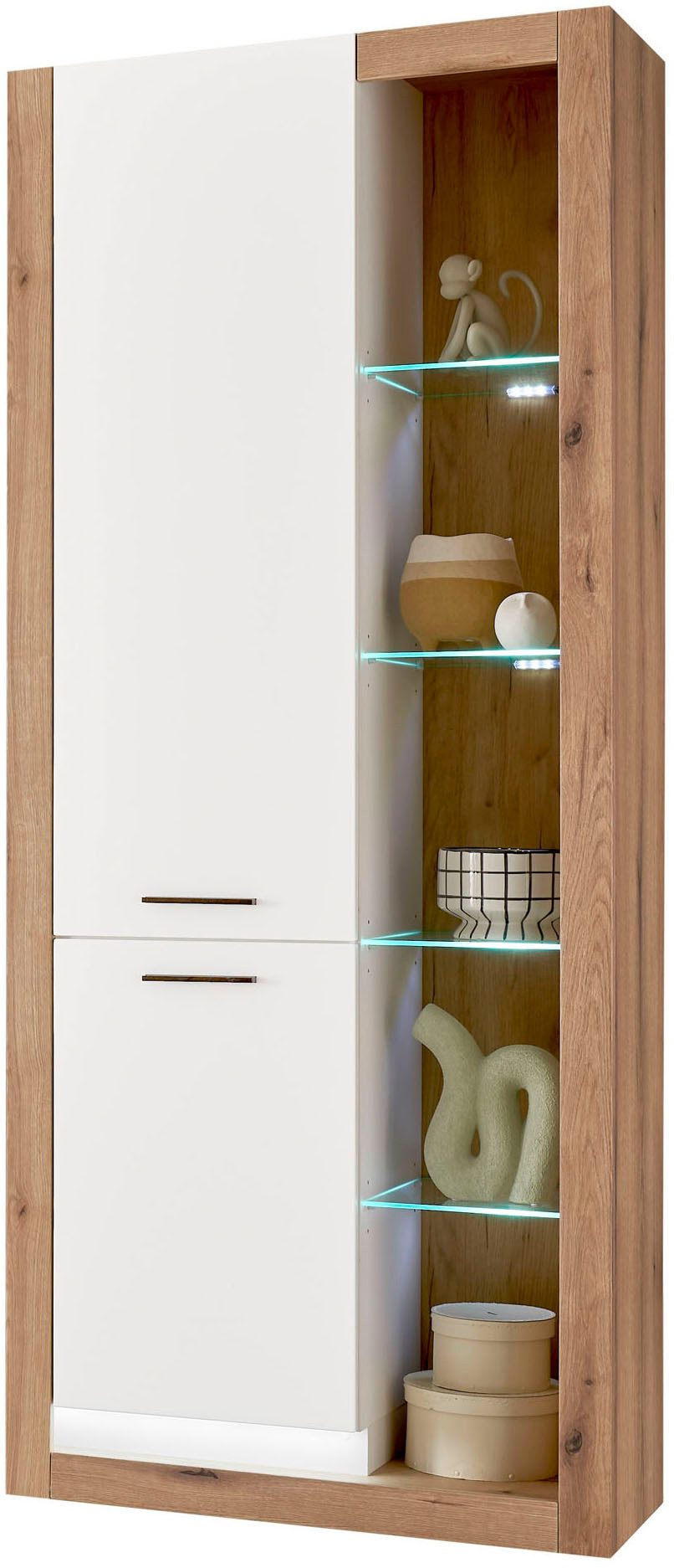 Home affaire Vitrine Brixen, Vitrinenschrank in Eiche Dekor, moderne Standvitrine Metallgriffe, ausreichend Stauraum, vielseitig einsetzbar, 80 cm breit