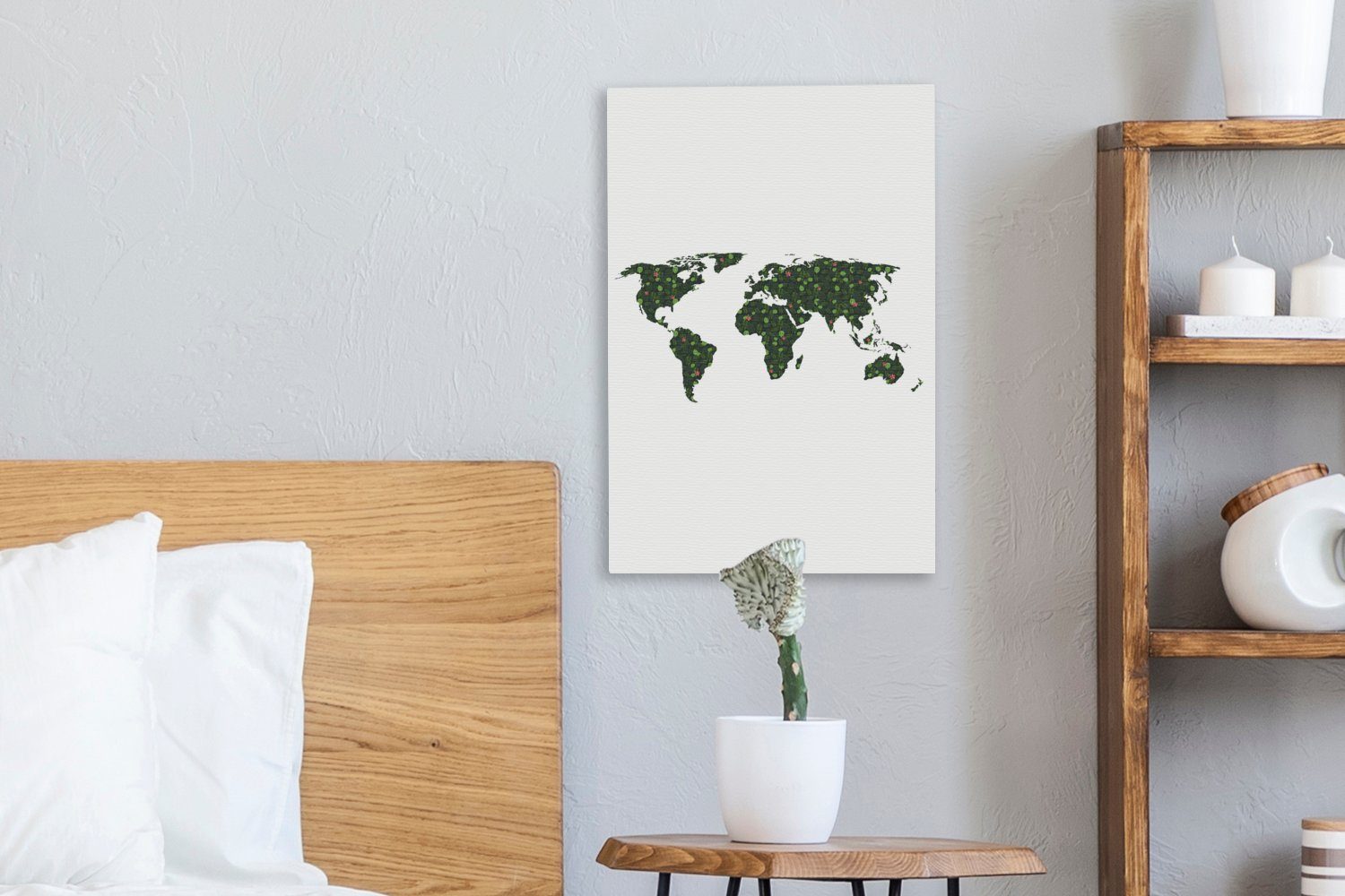 Pflanzen OneMillionCanvasses® St), Tropisch, Gemälde, - fertig (1 20x30 inkl. cm Zackenaufhänger, Weltkarte Leinwandbild bespannt - Leinwandbild