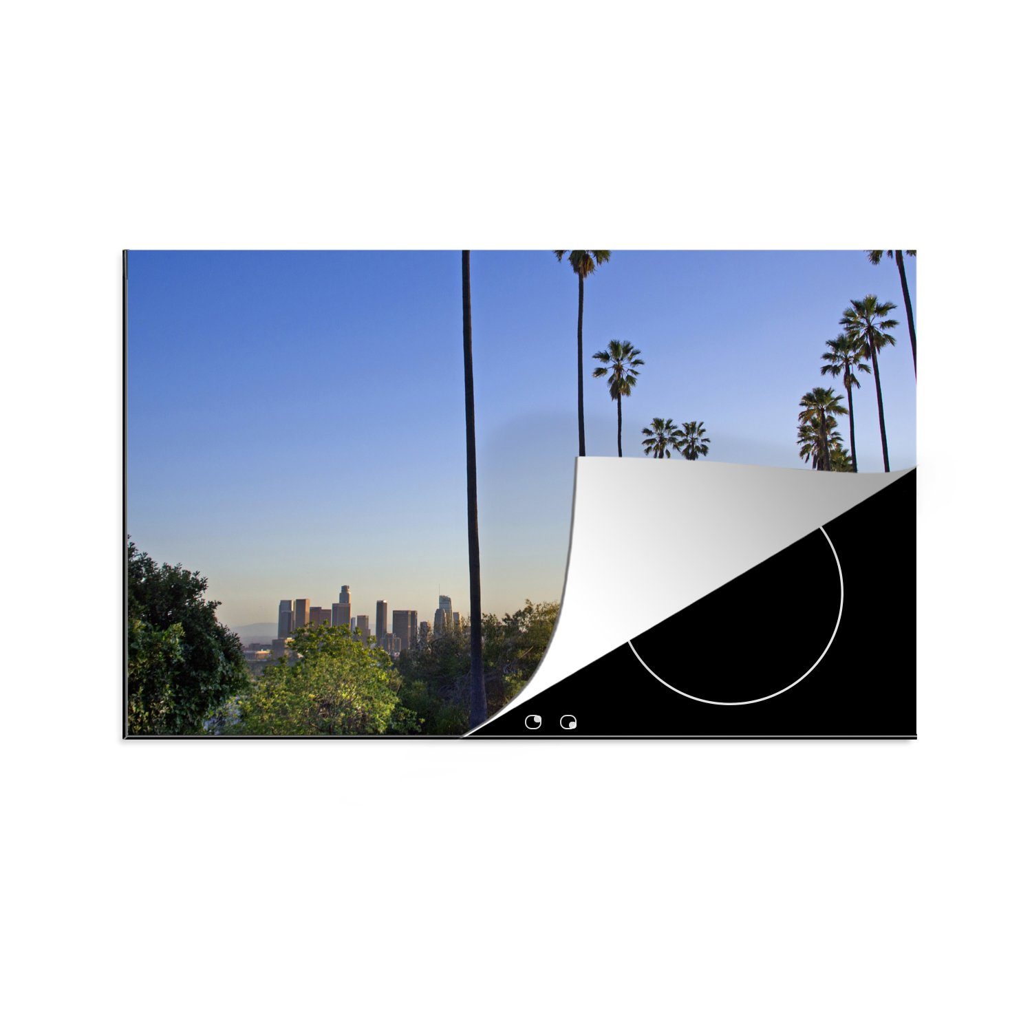 MuchoWow Herdblende-/Abdeckplatte Die Reihen der hohen Palmen entlang der Straße in Los Angeles, Vinyl, (1 tlg), 83x51 cm, Ceranfeldabdeckung, Arbeitsplatte für küche