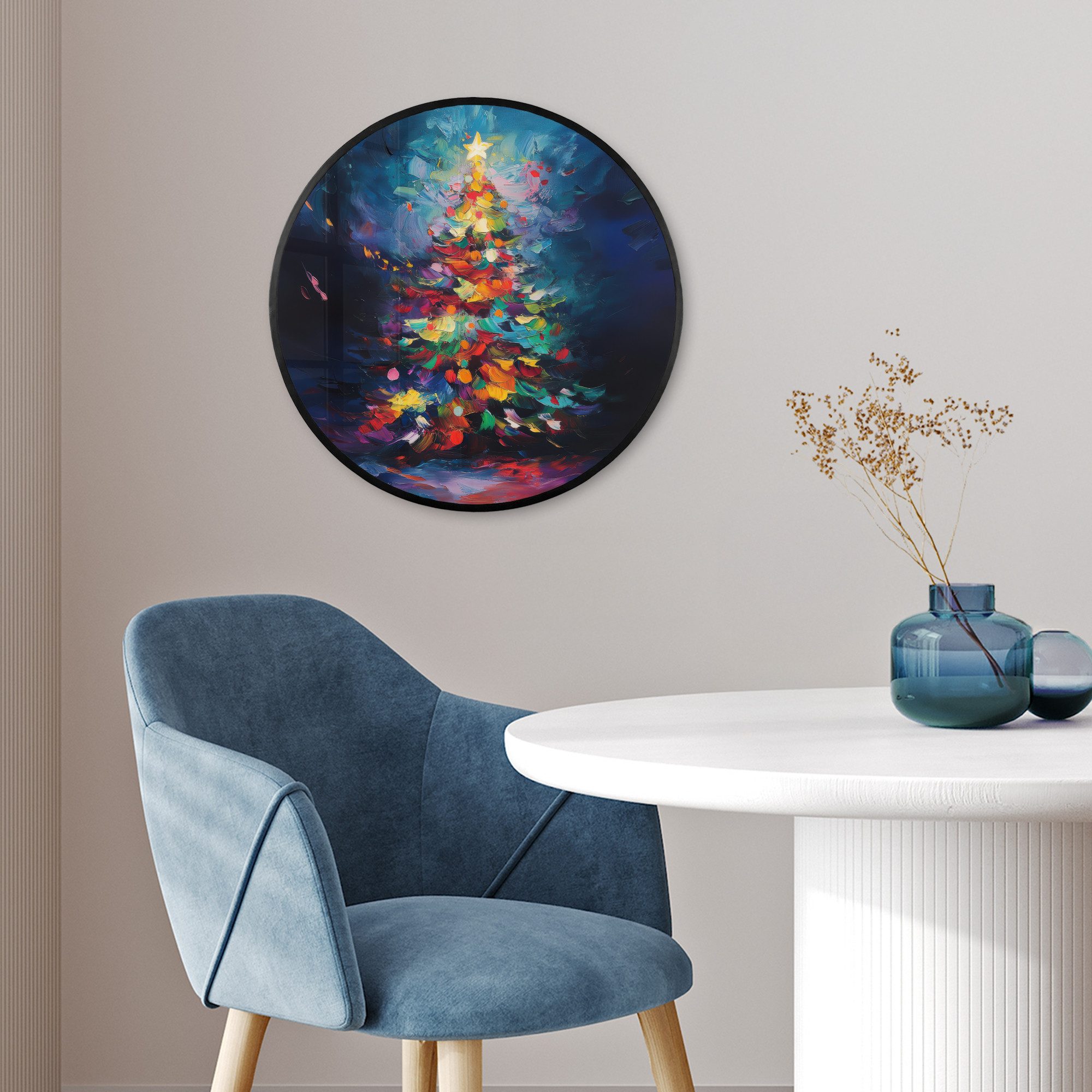 MuchoWow Poster Rund - Weihnachtsbaum - Weihnachten - Abstrakt - Farbenfroh, (1 St), Runde Wandbilder, Deko für Wohnzimmer und Schlafzimmer, 40x40 cm