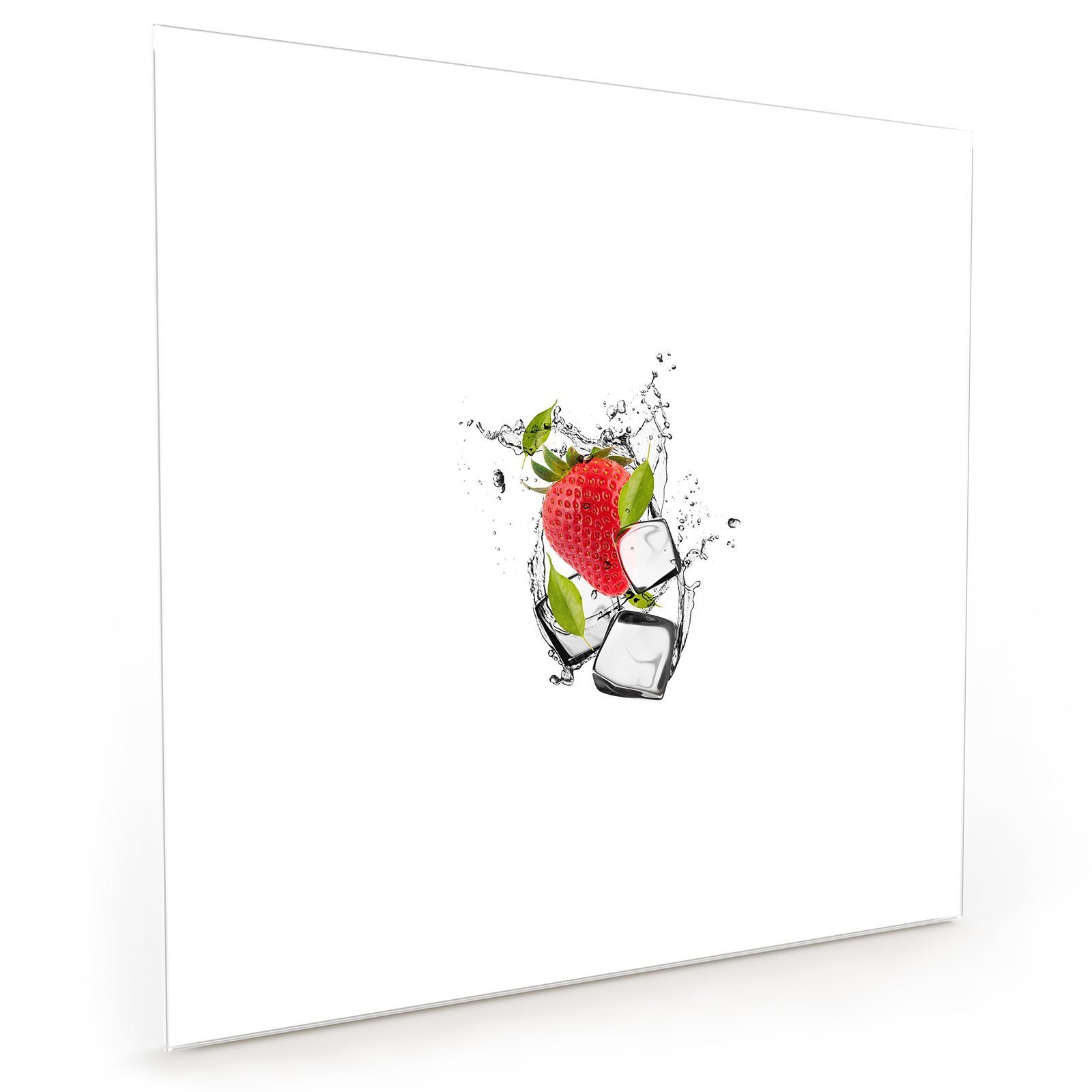Primedeco Küchenrückwand Spritzschutz Glas Erdbeere im Wassersplash