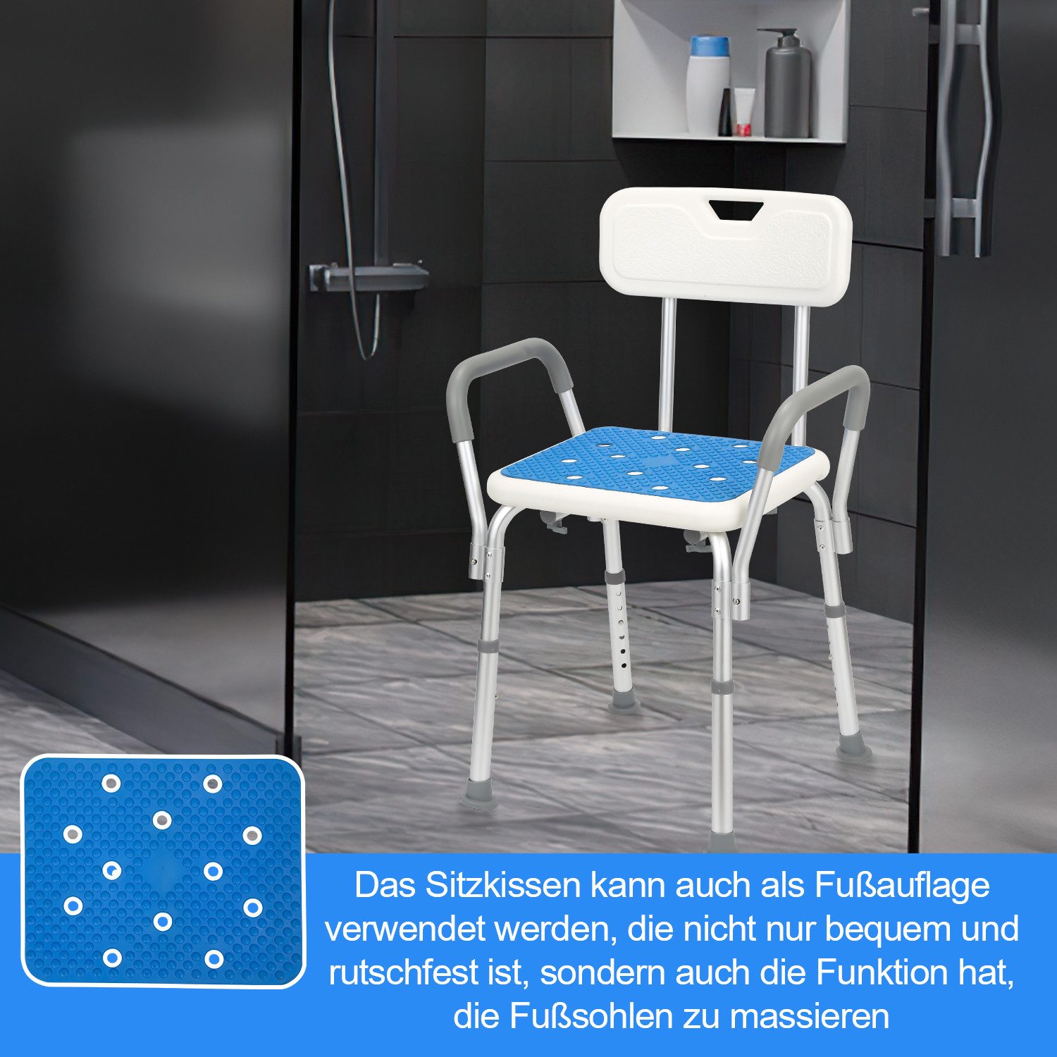 Clanmacy Badhocker Duschhocker, höhenverstellbar- mit Armlehnen - Duschsitz günstig online kaufen
