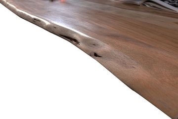 Junado® Baumkantentisch Lubin, Akazie Massivholz nussbaumfarben 26mm natürliche Baumkante V-Gestell