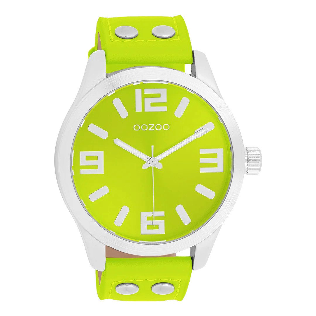 OOZOO Quarzuhr Armbanduhr C11652 – lemongrünes Design, Lederband, 46 mm