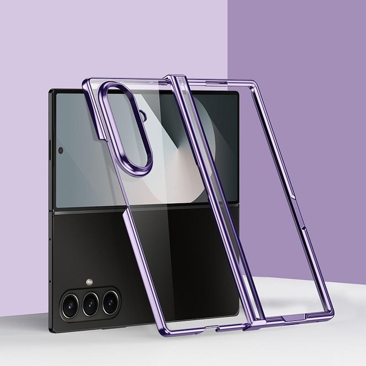 Wigento Handyhülle Für Samsung Galaxy Z Fold7 6D Electroplated Kunststoff Hülle Lila, Dreiteilige Electroplating PC Hülle mit Stoßschutz