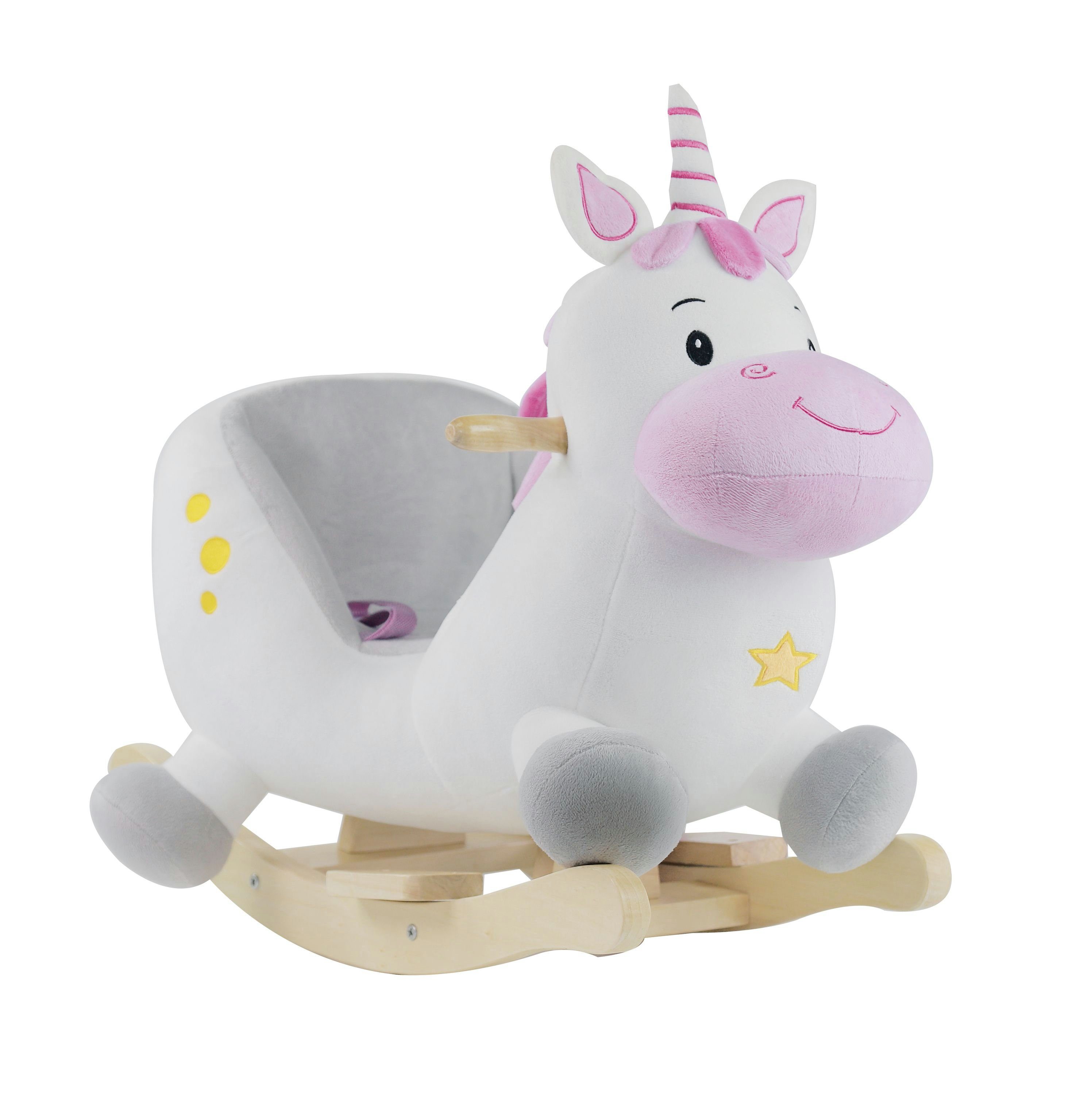 Schaukelpferd Bieco Plüsch Schaukeltier Einhorn, 60 cm Kinder Schaukelstuhl mit Sicherheitsgurt Baby Schaukel Schaukel Kleinkind Schaukeltier Baby Baby Schaukelwippe ab 9 Monate Schaukelpferd Holz