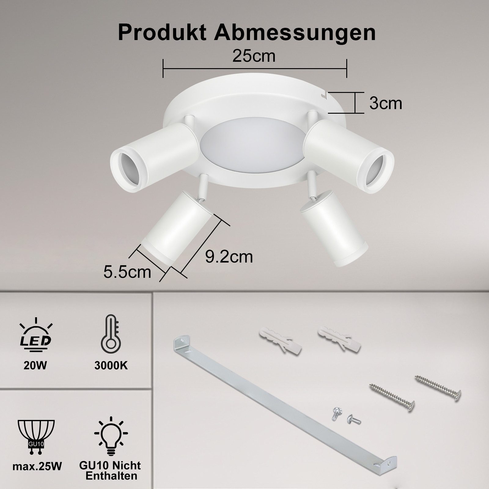 ZMH Deckenstrahler 4 Flammig Quadratisch/Rund 20W günstig online kaufen