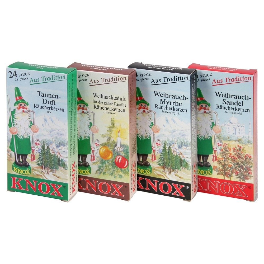 KNOX Duftkerze 078650, Räucherkerzen 4er Set: Tradition, Räucherkerzen Größe M - Inhalt jeweils 24 Stück - Made in Germany