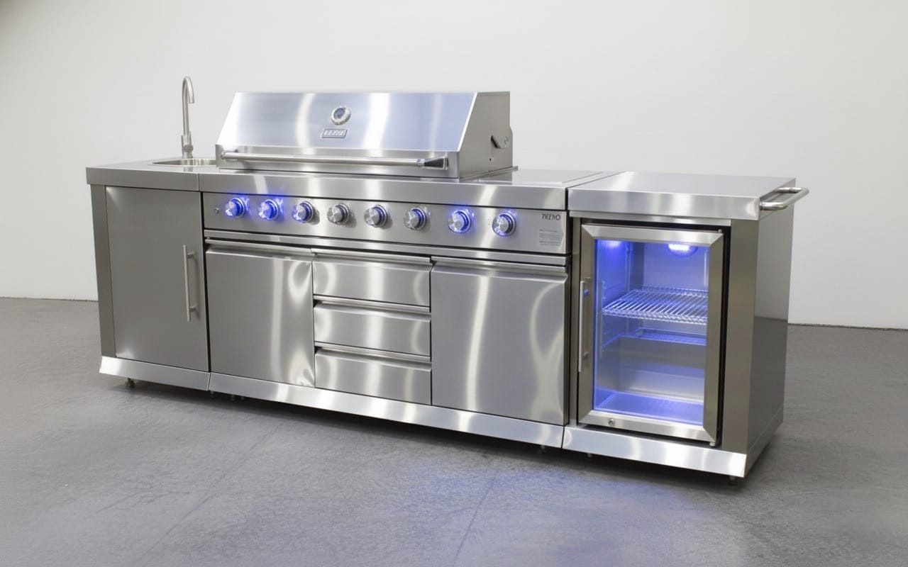 Teico Gasgrill Outdoorküche BBQ, Außenküche, Outdoor Kitchen in silber, 2630 x 580 x 1190 mm