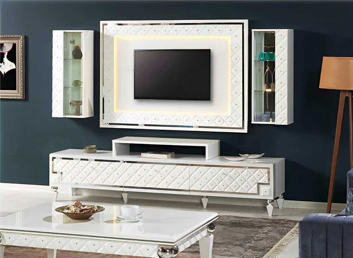 Xlmoebel Wohnwand Wohnzimmermöbel aus weißem Holz mit eleganter Hängevitrine, (2-St., Set 2tlg Wandschränke), Hergestellt in Europa