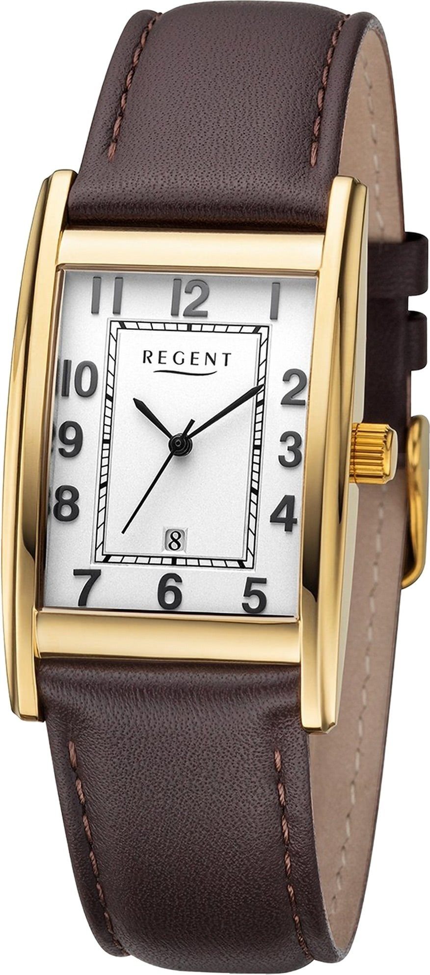 Regent Quarzuhr Regent Herren Armbanduhr Analog, Herren Armbanduhr rund, extra groß (ca. 29mm), Lederarmband
