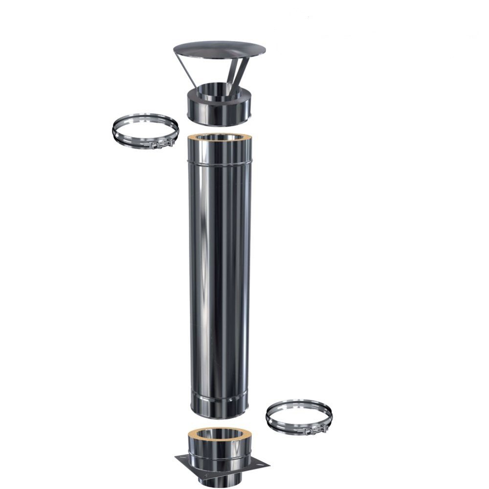 Schornstein-Zentrallager Schornsteinverlängerung Doppelwandige Schornsteinverlängerung DW 180 mm 1,0 m Regenhut 0,5 mm