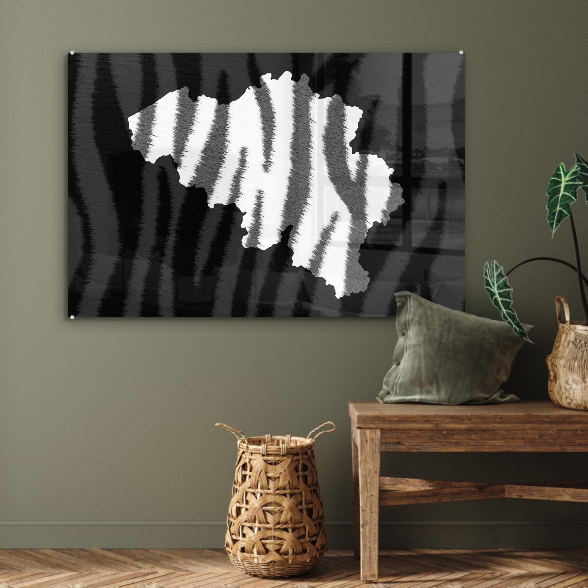 Acrylglasbilder (1 - Acrylglasbild & - MuchoWow Wohnzimmer Karte Zebra, Belgien Schlafzimmer St),