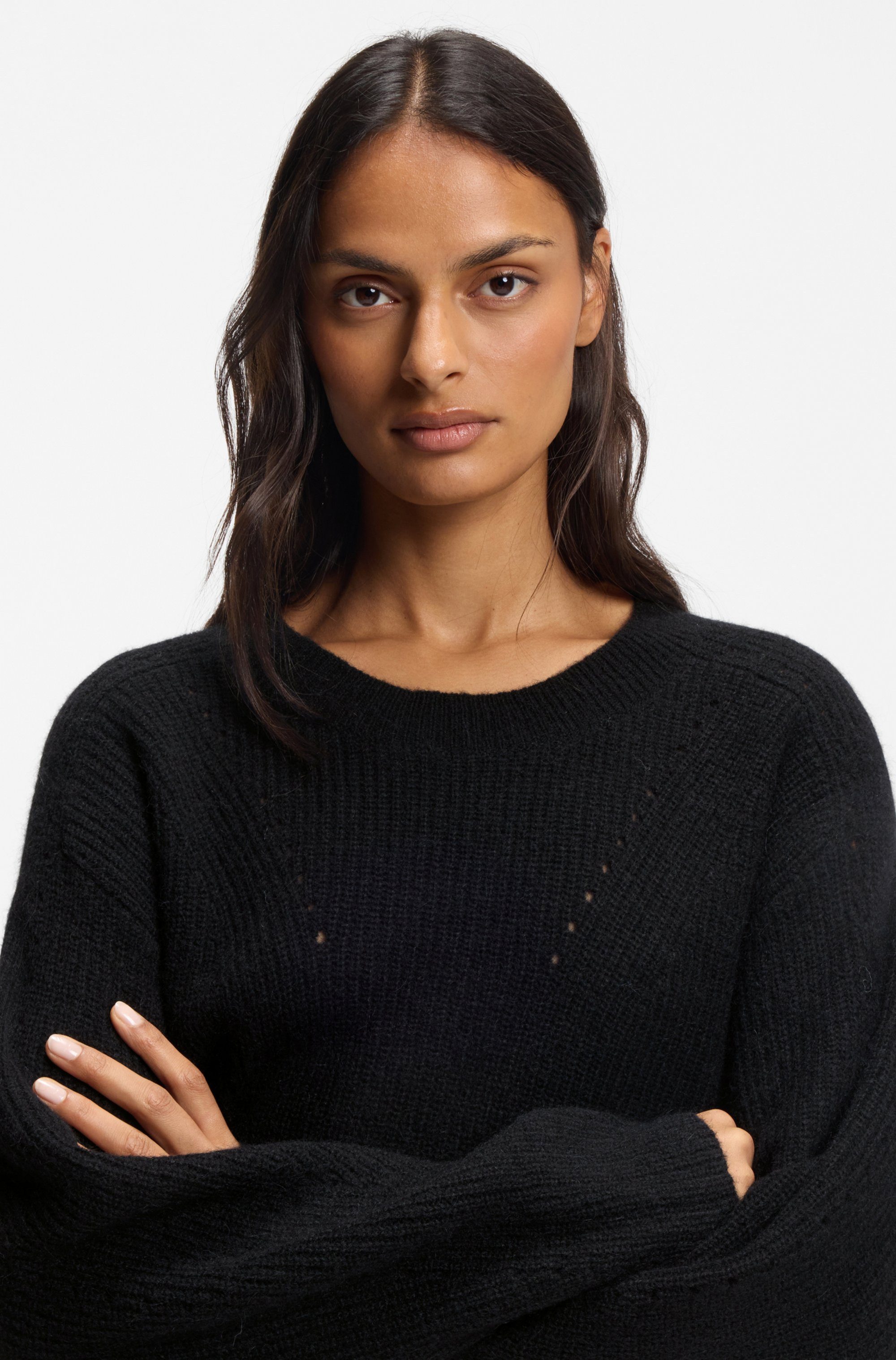 BOSS ORANGE Strickpullover Fenne Premium Damenmode mit Ajourlochmuster günstig online kaufen