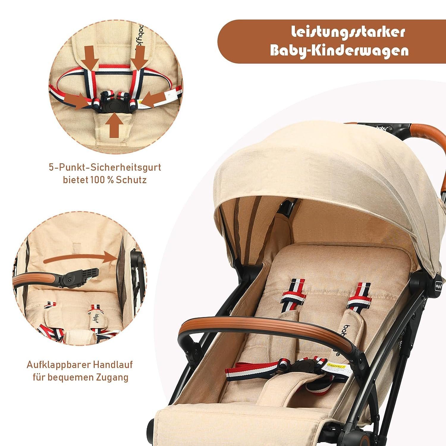 verstellbar&tragbar&faltbar, alt Kinder-Buggy 3 beige KOMFOTTEU für Kinderwagen, bis Jahre Baby