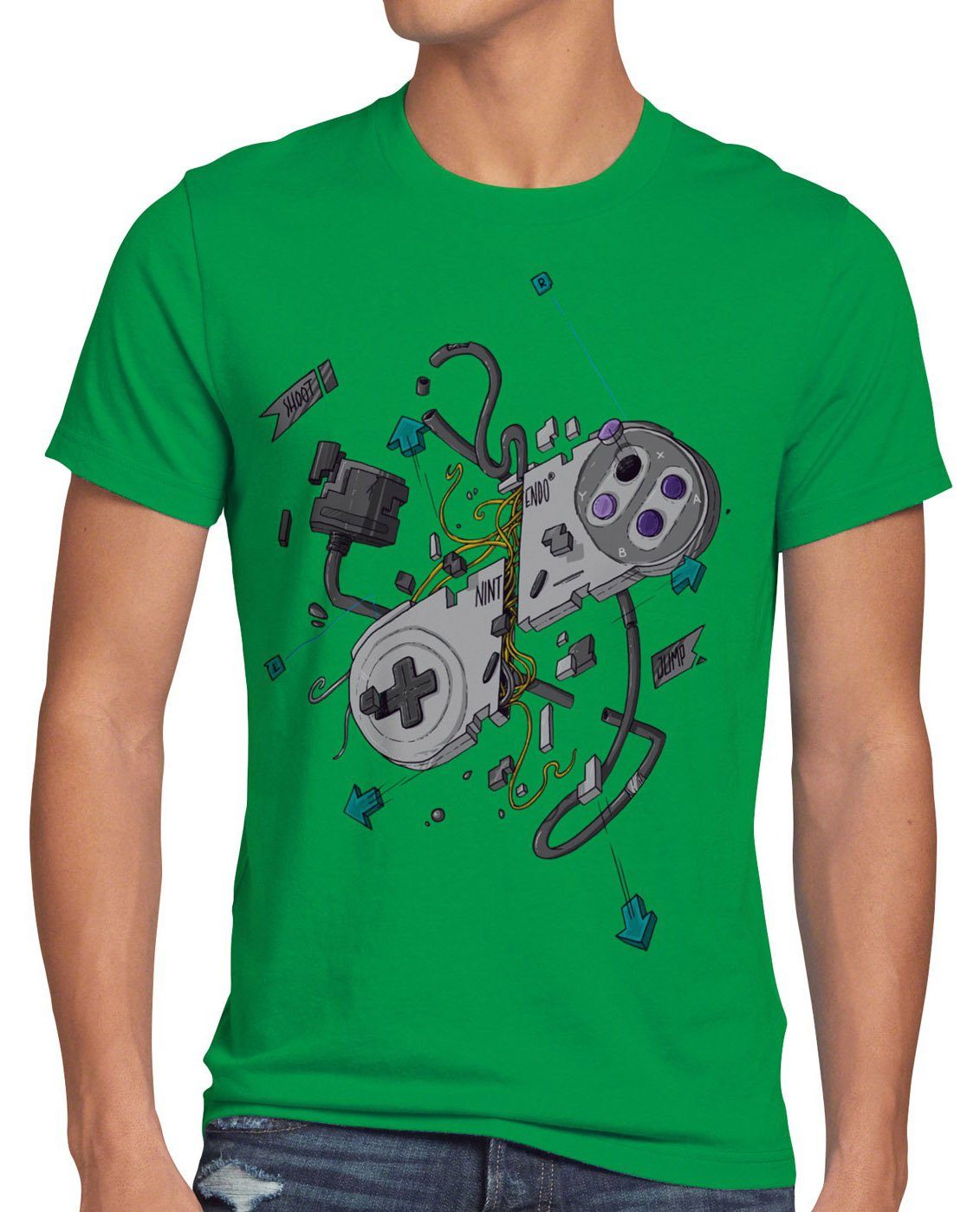 style3 Print-Shirt Herren T-Shirt 16-Bit Gamer snes nes kart super nintendo mario retro classic nes grün