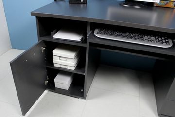 moebel-dich-auf Schreibtisch VIGO (2 offene Fächer, 1 Tür, 3 Schubkästen, in anthrazit), mit Tastaturauszug, oberster Schubkasten abschließbar