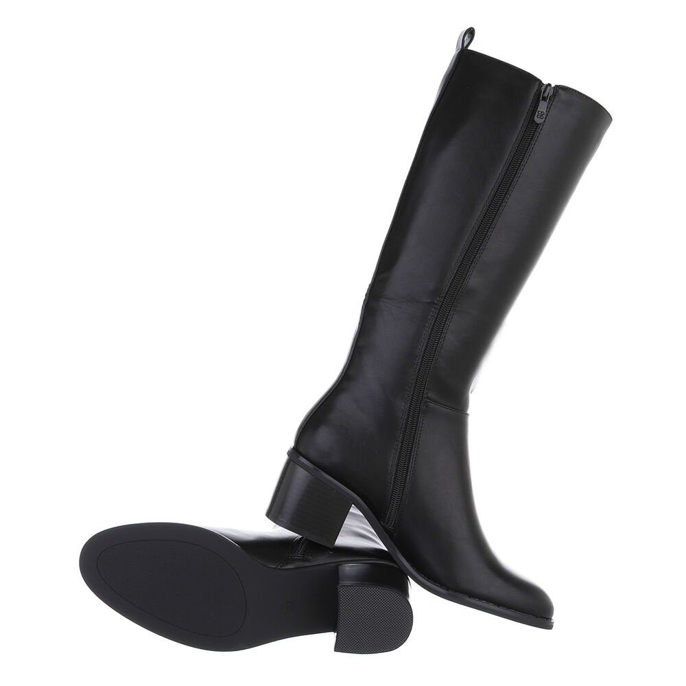 Damen Stiefel Schwarz Ital-Design in Klassische Blockabsatz Stiefel Elegant