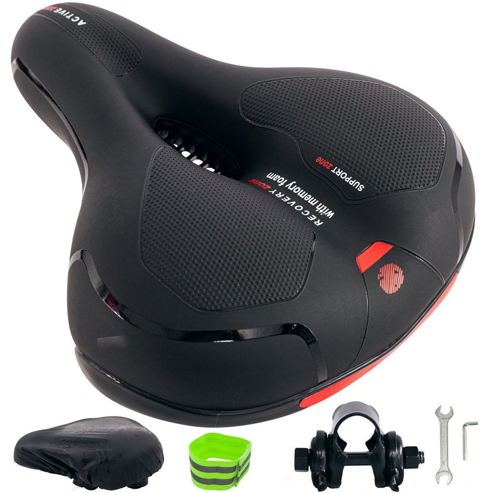 Fahrradsattel Fahrradsattel Ergonomischer Sitz Gel Schaum Rückstrahler rot und blau
