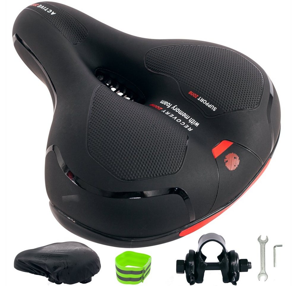 Feel2Home Fahrradsattel Fahrradsattel Ergonomischer Sitz Gel Schaum Rückstrahler rot und blau (Stück, mit Sattelbezug), Atmungsaktiv