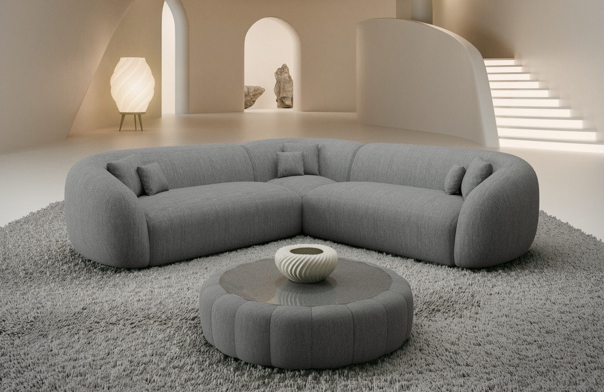 Sofa Dreams Ecksofa Sorelia L Form Luxus Polsterecke, Design Couch, 4-Sitzer, Strukturstoff Bezug in Dunkelgrau