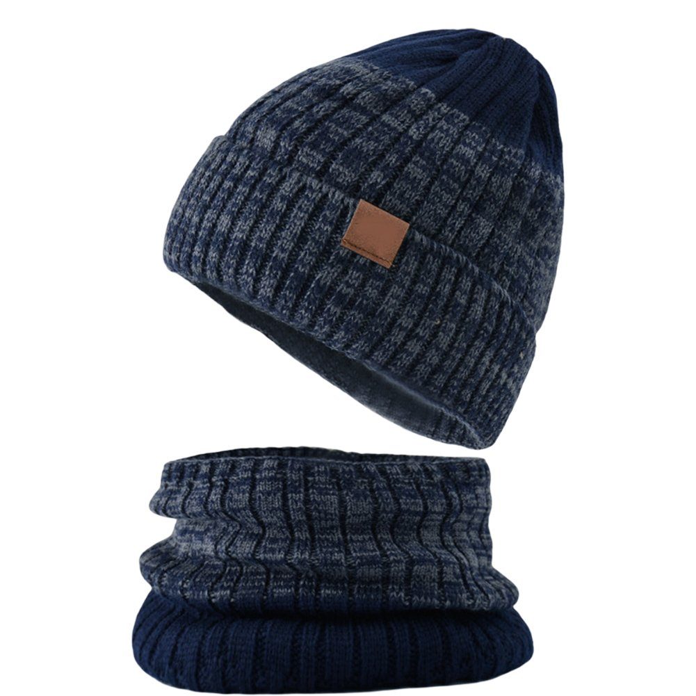 Blusmart Strickmütze Strickmütze Weiche navy Winter Herbst Halstuch two-color Strickmütze Set Warme Mode