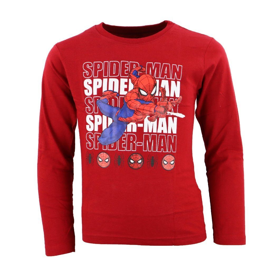 MARVEL Langarmshirt Spiderman Kinder Langarm T-Shirt Gr. 104 bis 134, 100% Baumwolle Rot