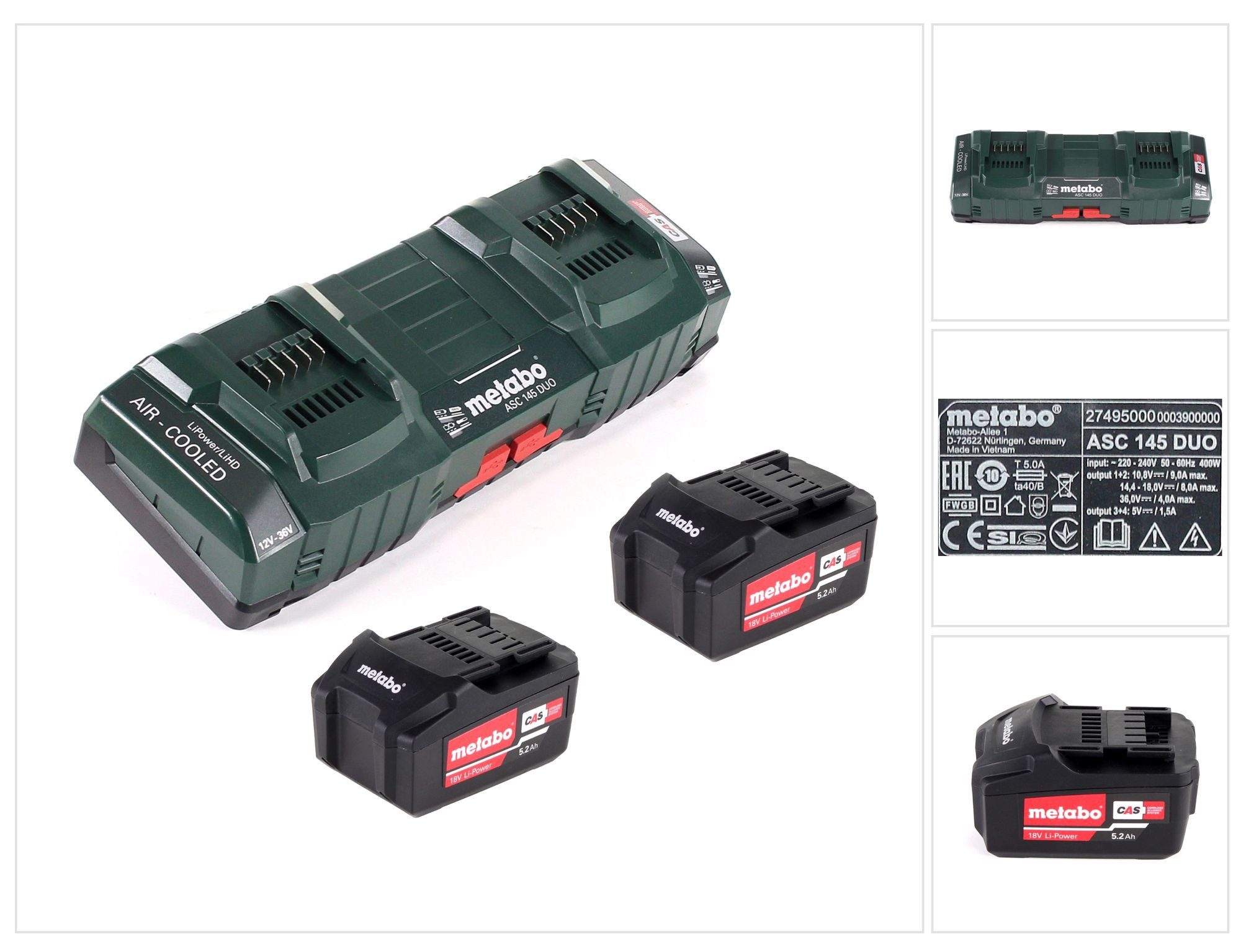 metabo Basis Set mit 2x Akku Li-Power 5,2Ah + ASC 145 DUO Doppelladegerät Akkupacks