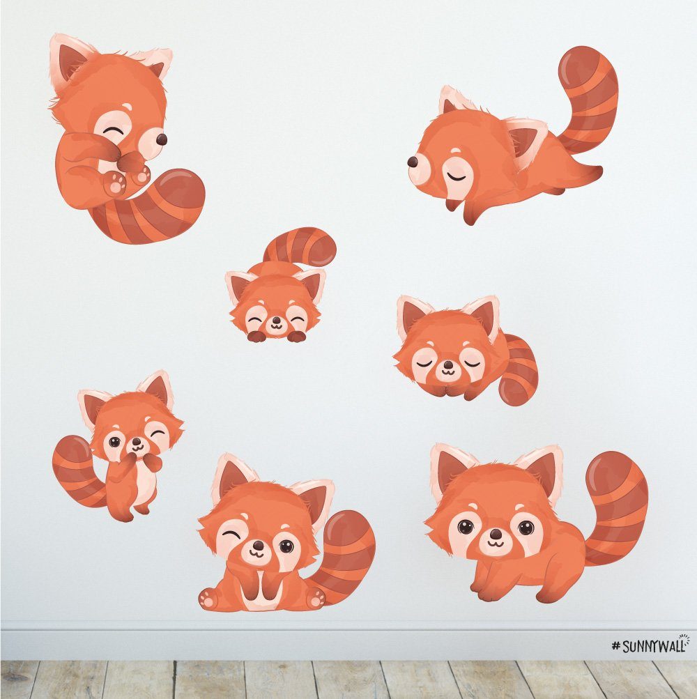 Sunnywall Wandtattoo Wandsticker roter Panda Wandtattoo Kinderzimmer Wandaufkleber (6 St)